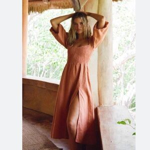 Turquoise Lane Poppy Linen Midi Dress Size Medium